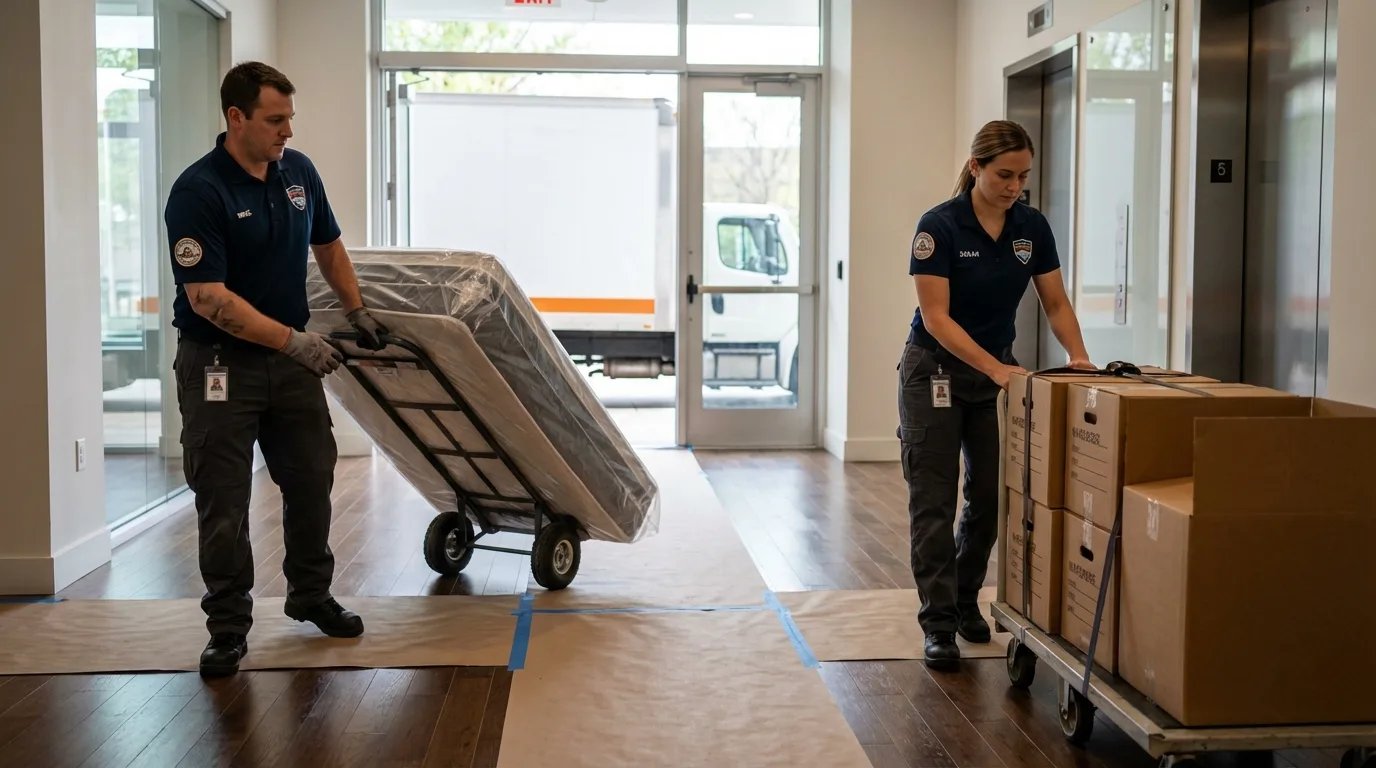 Professional apartment movers loading elevator in Glassboro, NJ